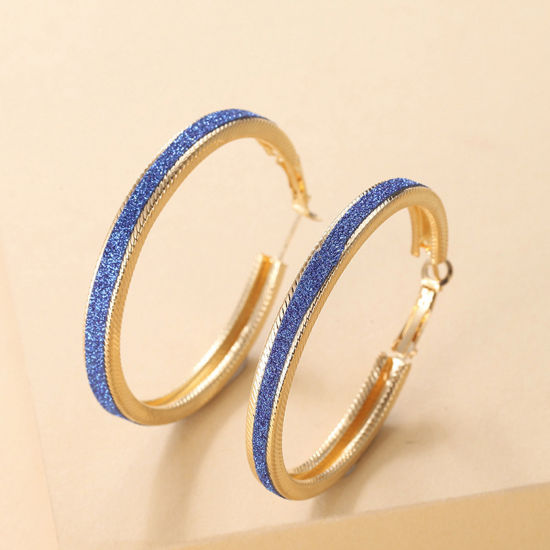 Picture of Simple Hoop Earrings Dark Blue Frosted Circle Ring 5cm Dia, 1 Pair