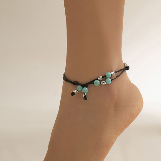 Picture of Resin Boho Chic Bohemia Braided Anklet Imitation Turquoise 26cm long, 1 Piece