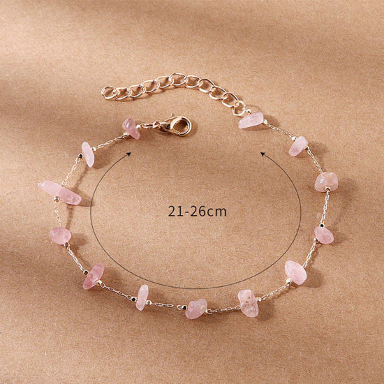 Picture of Crystal Boho Chic Bohemia Beaded Anklet Gold Plated Pink Chip Beads 21cm - 26cm long, 1 Piece