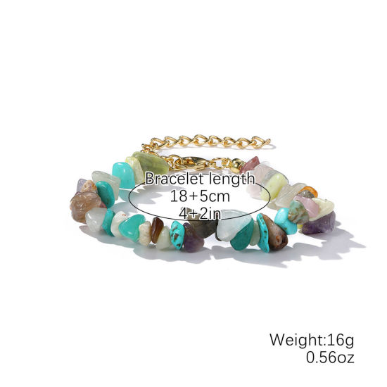 Picture of Turquoise Boho Chic Bohemia Beaded Anklet Multicolor Chip Beads 18cm(7 1/8") long, 1 Piece
