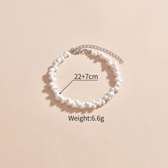 Picture of Howlite Boho Chic Bohemia Beaded Anklet White Chip Beads 22cm(8 5/8") long, 1 Piece