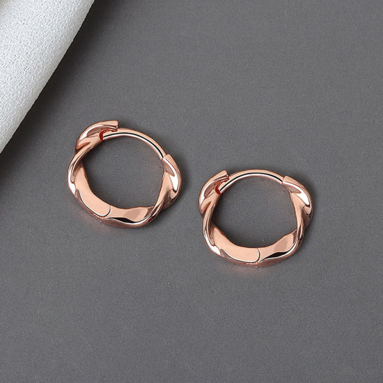 Picture of Copper Simple Hoop Earrings Rose Gold Twist 1.4cm x 1.2cm, 1 Pair