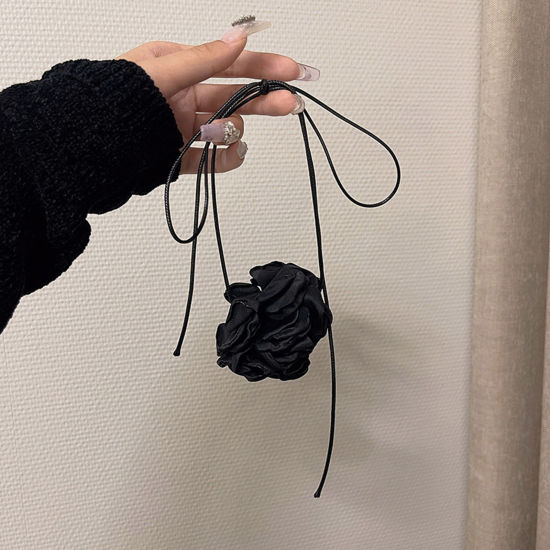 Picture of Velvet Retro Statement Necklace Flower Black 100cm(39 3/8") long, 1 Piece