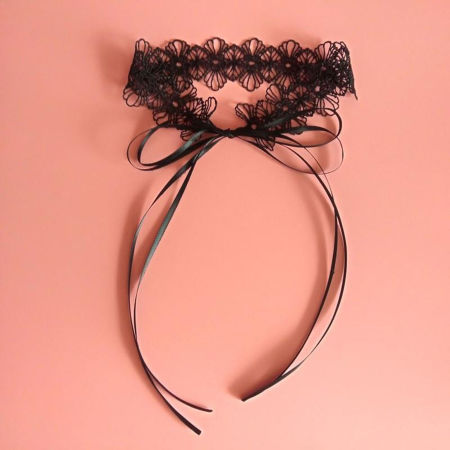 Image de Collier Statement Mariage en Dentelle Fleurs Noir 60cm long, 1 Pièce