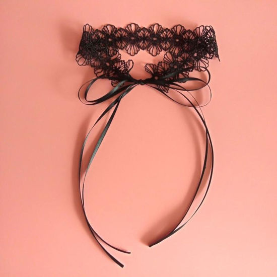 Picture of Lace Wedding Statement Necklace Flower Black 60cm(23 5/8") long, 1 Piece