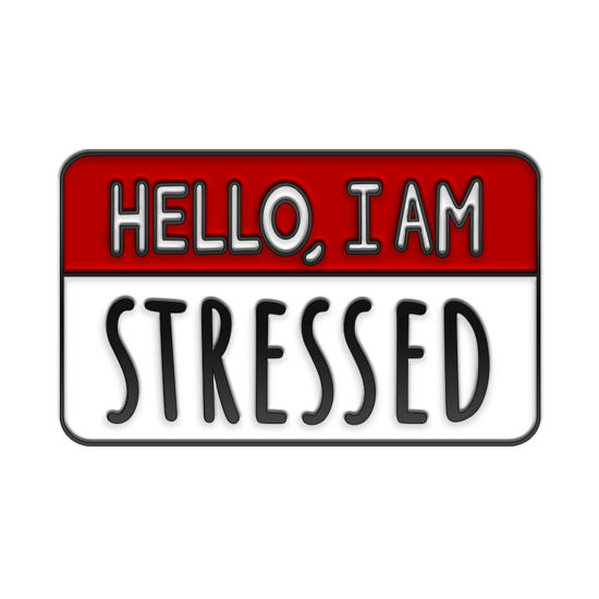 Imagen de Sencillo Pin Broches Rectángulo Mensaje " Hello, I Am Stressed " Blanco & Rojo Esmalte 3cm x 1.9cm, 1 Unidad