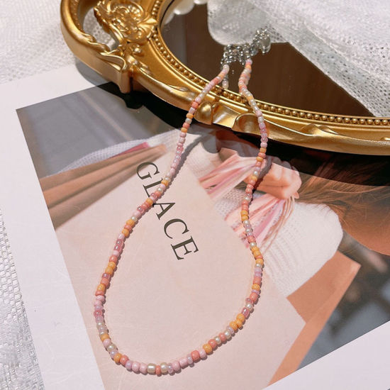 Picture of Acrylic Boho Chic Bohemia Beaded Necklace Korea Pink 40cm(15 6/8") long, 1 Piece