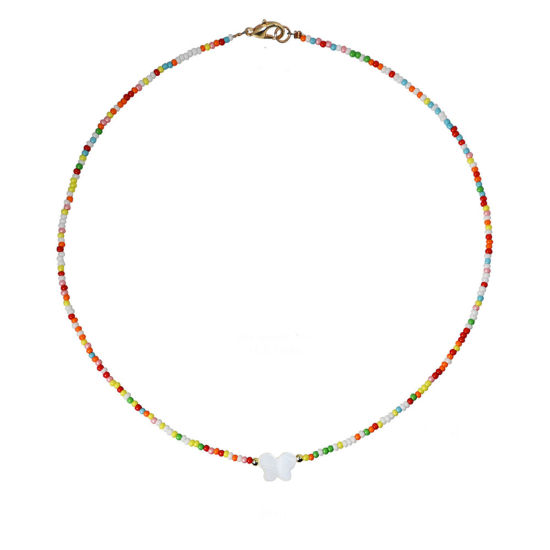 Изображение Стеклянные Y2K Ожерелье из бисера Разноцветный Бабочка Имитационная Ракушка 38см Длина, 1 ШТ