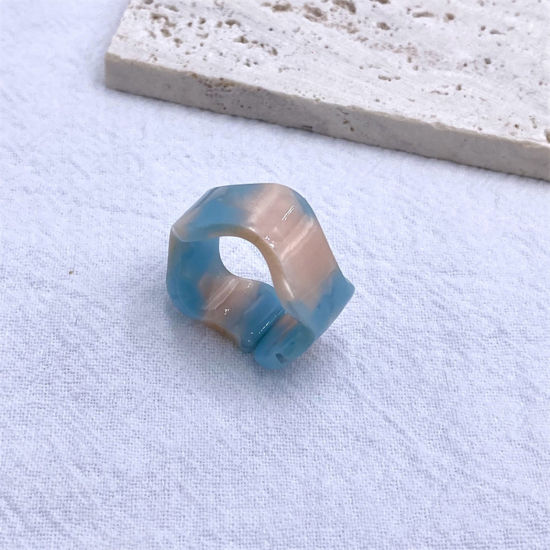 Picture of Resin Ins Style Unadjustable Rings Light Blue Tie-Dye Wave Marbling 18mm(US Size 7.75), 1 Piece