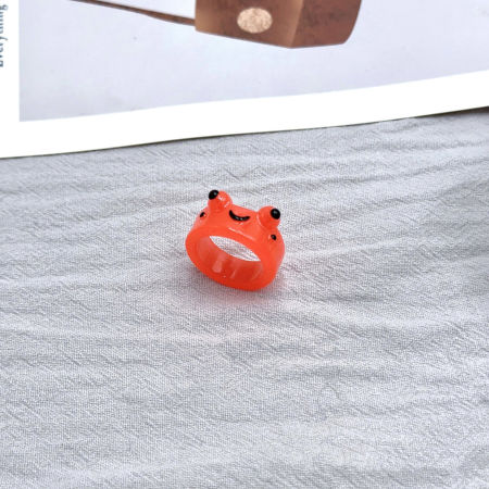樹脂 可愛い かわいい キュート 調整不能 リング 指輪 カエル 赤 暗闇で輝く 17mm (日本サイズ約13号)、1 個 の画像