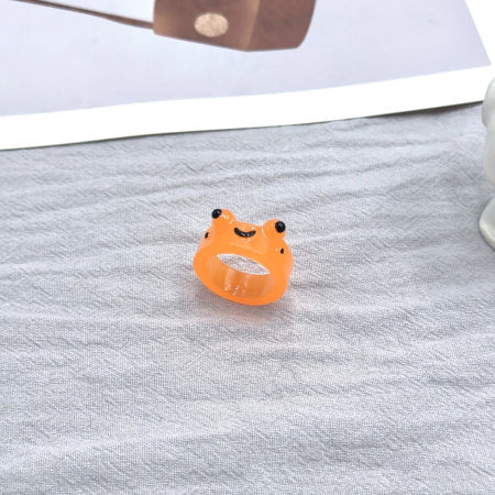 樹脂 可愛い かわいい キュート 調整不能 リング 指輪 カエル オレンジ色 暗闇で輝く 17mm (日本サイズ約13号)、1 個 の画像