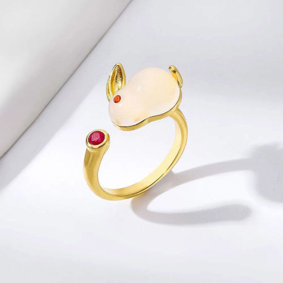 Bild von Niedlich Uneinstellbar Ring Vergoldet Hase Rot Zirkonia 17mm (US Größe 6.5), 1 Stück