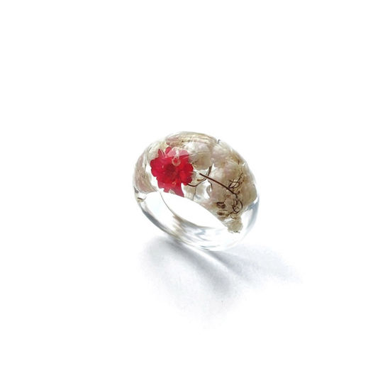 Picture of Resin Handmade Resin Jewelry Real Flower Unadjustable Rings White 17mm(US Size 6.5), 1 Piece
