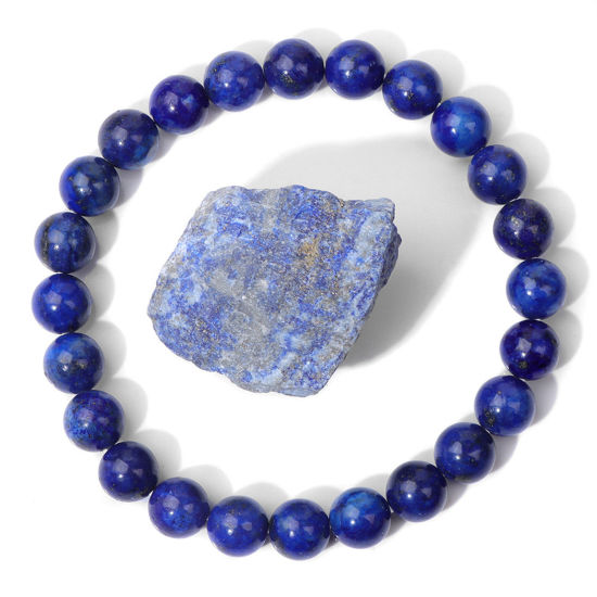 Picture of Stone Boho Chic Bohemia Dainty Bracelets Delicate Bracelets Beaded Bracelet Royal Blue Elastic 19cm(7 4/8") long, 1 Set