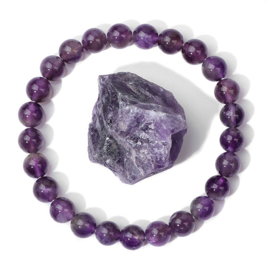 Picture of Stone Boho Chic Bohemia Dainty Bracelets Delicate Bracelets Beaded Bracelet Purple Elastic 19cm(7 4/8") long, 1 Set