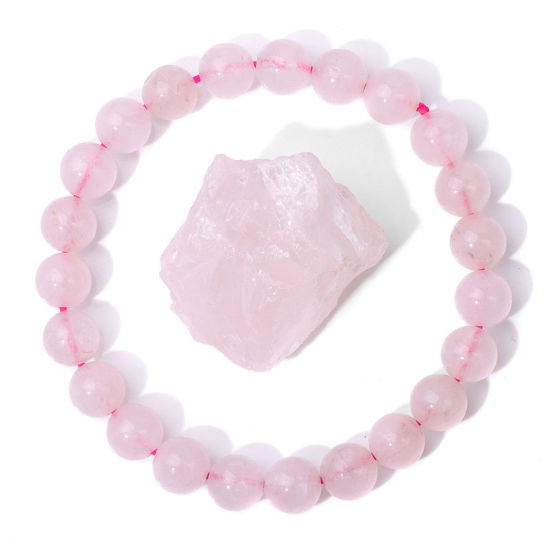 Picture of Stone Boho Chic Bohemia Dainty Bracelets Delicate Bracelets Beaded Bracelet Pink Elastic 19cm(7 4/8") long, 1 Set