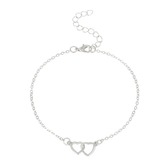 Picture of Simple Anklet Silver Tone Heart Hollow 22cm(8 5/8") long, 1 Piece