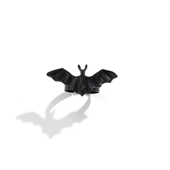 Picture of Gothic Open Rings Black Halloween Bat Animal 17mm(US Size 6.5), 1 Piece