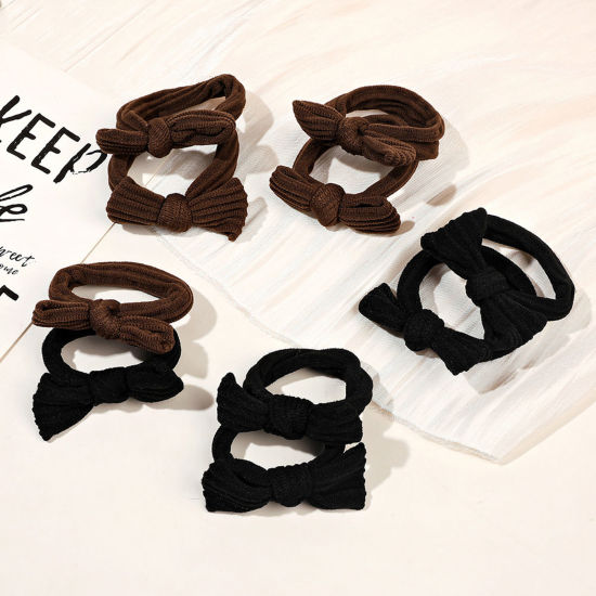 Picture of Elastic Fabric Cute Ponytail Holder Hair Ties Band Scrunchies Black & Coffee Bowknot 5cm Dia., 1 Set ( 10 PCs/Set)