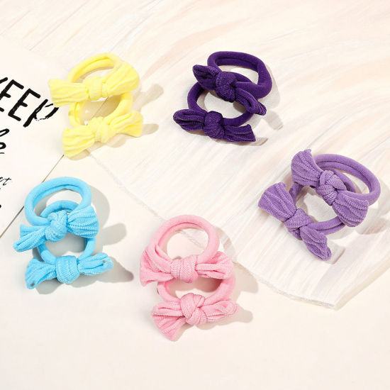 Picture of Elastic Fabric Cute Ponytail Holder Hair Ties Band Scrunchies Multicolor Bowknot 5cm Dia., 1 Set ( 10 PCs/Set)