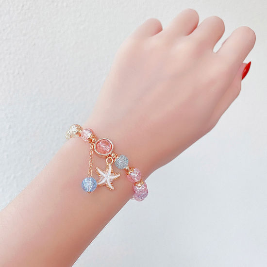 Picture of Lampwork Glass Cute Charm Bracelets White Star Fish Beaded 18cm(7 1/8") long, 1 Piece