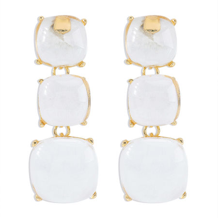 Image de Boucles d'Oreilles Élégant en Résine Doré Transparent Carré 6.5cm x 2.5cm, 1 Paire
