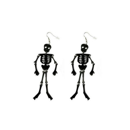 Picture of Acrylic Halloween Earrings Black Human Skeleton 5cm, 1 Pair