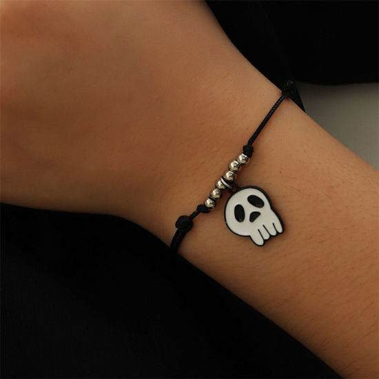 Bild von Niedliche geflochtene Armbänder, schwarz-weiße Halloween-Geister-Emaille, 16 cm – 25 cm lang, 1 Stück