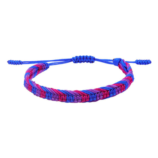 Picture of Polyester Boho Chic Bohemia Waved String Braided Friendship Bracelets Multicolor Weave Textured Adjustable 15cm - 27cm long, 1 Piece