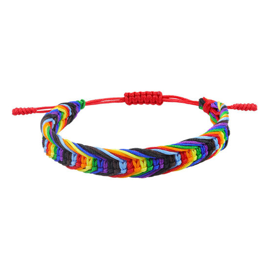 Picture of Polyester Boho Chic Bohemia Waved String Braided Friendship Bracelets Multicolor Weave Textured Adjustable 15cm - 27cm long, 1 Piece