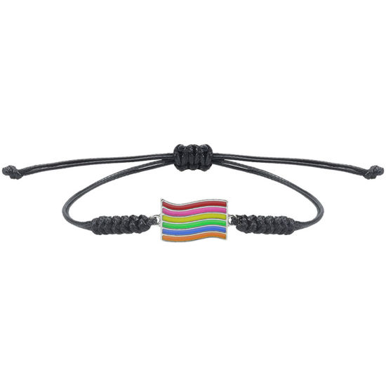 Picture of Stylish Waved String Braided Friendship Bracelets Multicolor Flag Rainbow Enamel 17cm - 29cm long, 1 Piece