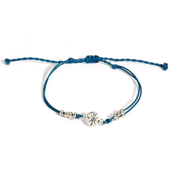 Image de Bracelet Brésilien d'Amitié Style Bohème Argent Vieilli Bleu Boussole Réglable 15cm-30cm long, 1 Pièce