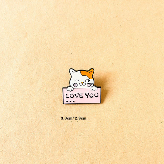 Image de Broche Epingle Style Japonais Chat Enveloppe Message " I Love you " Multicolore Émail 3cm x 2.8cm, 1 Pièce