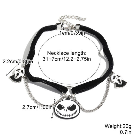 Picture of Gothic Multilayer Layered Necklace Silver Tone Halloween Ghost 31cm(12 2/8") long, 1 Piece