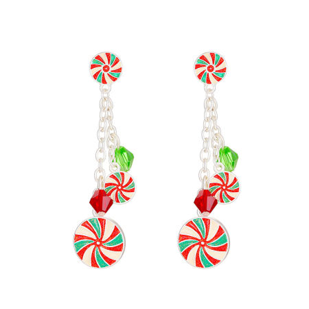 Picture of Christmas Earrings Silver Color Tassel Spiral 6.3cm, 1 Pair