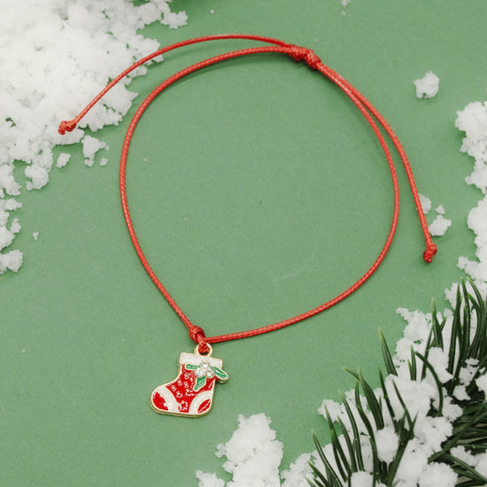 Bild von Freundschaftsarmband geflochten Rot Weihnachtsstiefel Verstellbar 16cm lang, 1 Strang