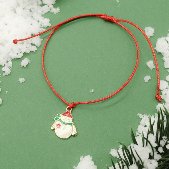 Picture of Waved String Braided Friendship Bracelets Red Christmas Snowman Adjustable 16cm-21cm long, 1 Piece