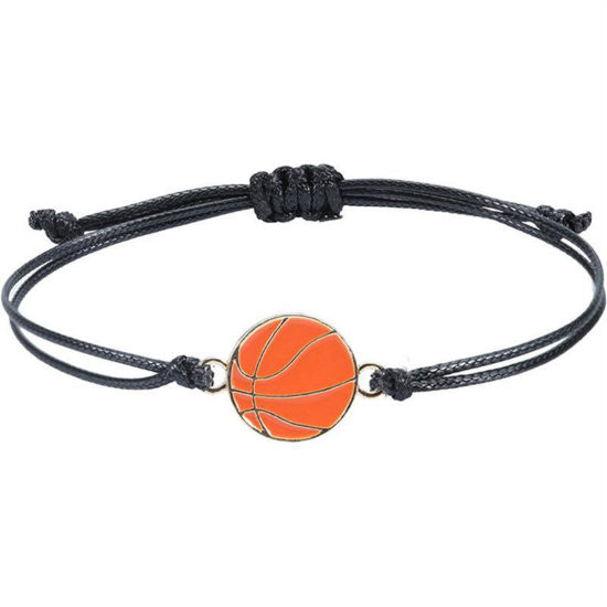Image de Bracelet Brésilien d'Amitié Sport Noir Basketball Réglable 15cm-30cm long, 1 Pièce