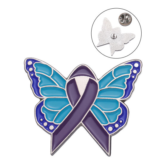 Imagen de Insecto Pin Broches Mariposa Cinta Azul Esmalte 2.9cm x 2.4cm, 1 Unidad