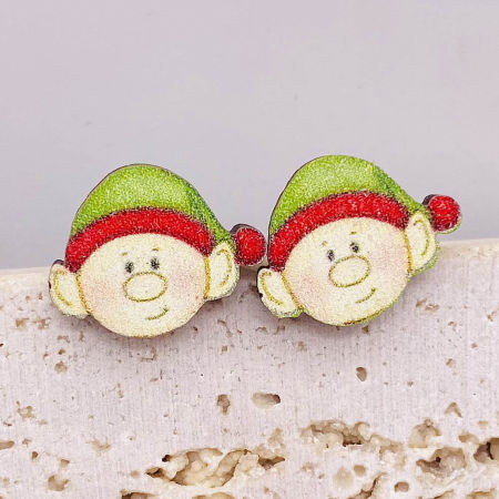 Imagen de Madera Lindo Pendientes Multicolor Navidad Payaso 1.5cm, 1 Par