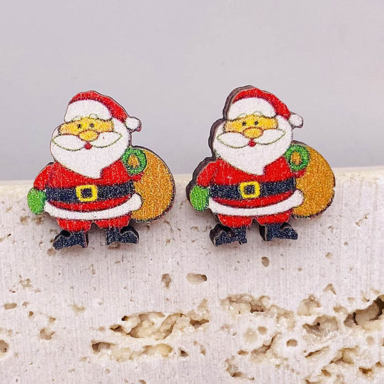Bild von Holz Niedlich Ohrring Ohrstecker Bunt Weihnachten Geschenktasche Weihnachten Weihnachtsmann 1.5cm, 1 Paar