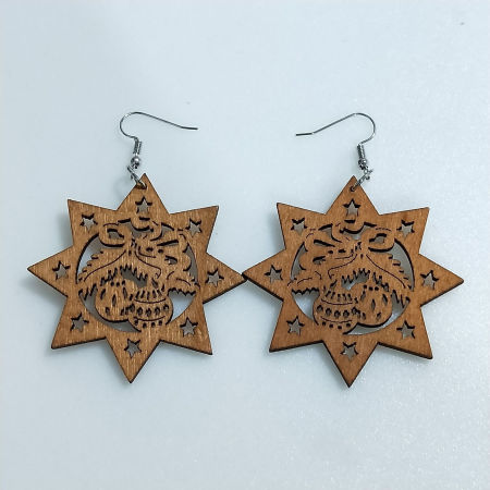 Immagine di Natural Wood Retro Earrings Brown Star Christmas Holly Leaf Hollow 5cm, 1 Pair