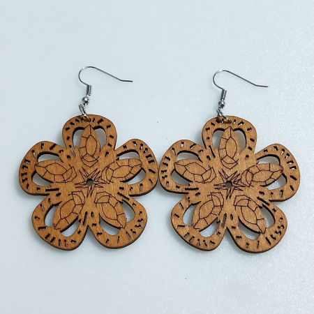 Immagine di Legno Retrò Orecchino Marrone Fiore Filigrana 5cm, 1 Paio