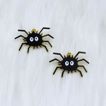 Picture of Acrylic Cute Ear Post Stud Earrings Black & Gold Halloween Spider Animal Glitter 2.5cm, 1 Pair