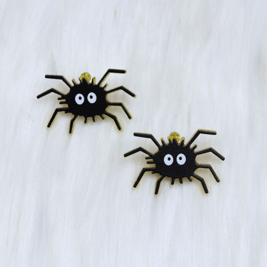 Bild von Acryl Niedlich Ohrring Ohrstecker Schwarz & Golden Halloween Spinne Glitzert 2.5cm, 1 Paar