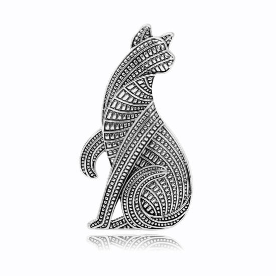 Image de Broche Epingle Rétro Chat Argent Vieilli 6.2cm x 3.3cm, 1 Pièce