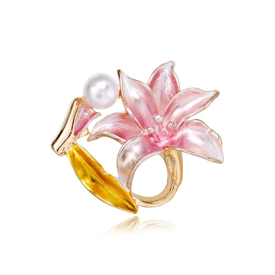Imagen de Étnico Pin Broches Lilium Chapado en Oro Imitación de perla 3.7cm x 3.2cm, 1 Unidad