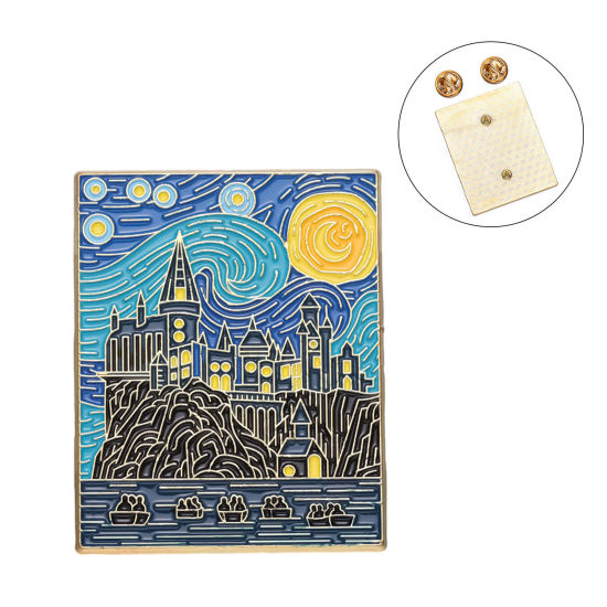 Image de Broche Epingle Voyage Rectangle Peinture Doré Multicolore Émail 4.5cm x 3.6cm, 1 Pièce