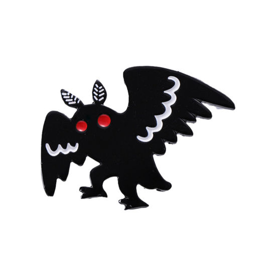 Picture of 1 Piece Punk Pin Brooches Halloween Bat Animal Black Enamel 3cm x 2.5cm