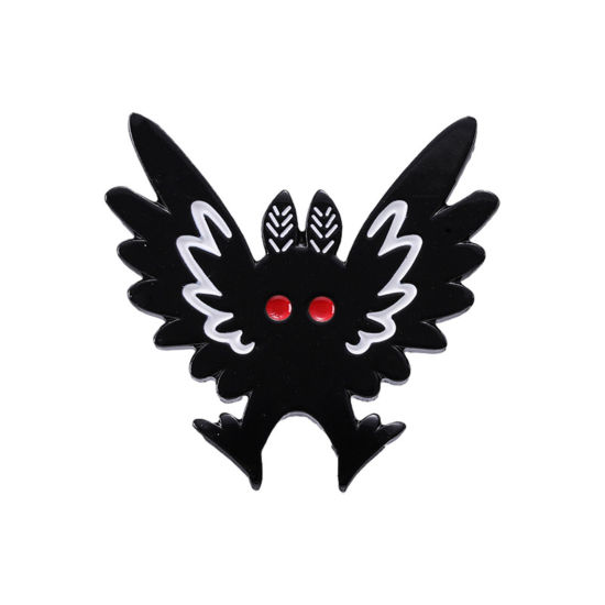 Picture of 1 Piece Punk Pin Brooches Halloween Bat Animal Black Enamel 3cm x 2.9cm